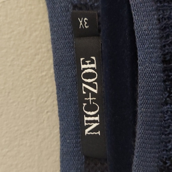 NIC+ZOE Navy Striped Boatneck Pullover Fringed Linen Sweater - Picture 10 of 11